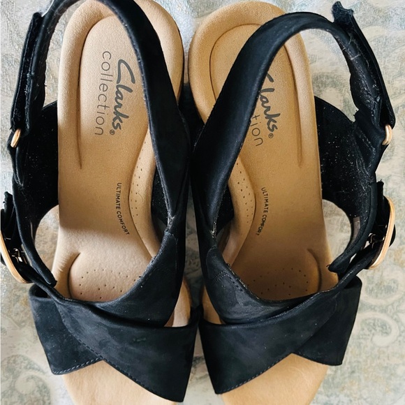 Clark’s Collection black suede wedge sandals 8M, Euro 39-nice and stylish - Picture 6 of 13